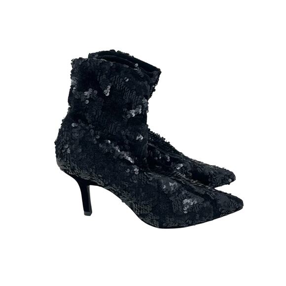 NWT Zara Sequin Velvet Fabric Ankle Boots - Black - Size 37 - Picture 3 of 9